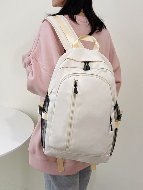 Beige Cool   Nylon Plain Functional Backpack    Women Bags Functional Backpack, Backpack Women, Sling Backpack, Womens Backpack, Fashion Backpack, Bag Lady, Backpacks, Zipper, Free Shipping