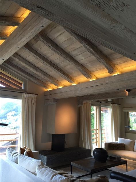 Lighting For Beamed Ceiling, Lighting In Wood Ceiling, Wooden Beams Lighting, Vaulted Ceilings Lighting, Exposed Beams Ceiling Lighting, Roof Lights Ideas Ceilings, Vaulted Ceiling Lighting Living Room, Ceiling Beams Living Room Vaulted, Indirect Lighting Living Room