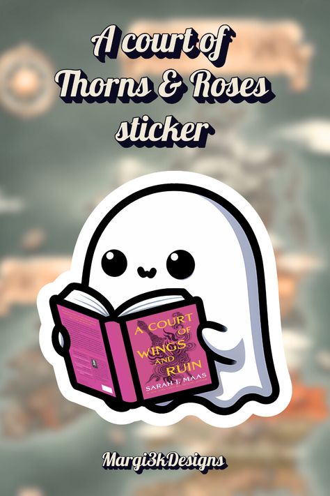 Cute Ghost reading ACOWAR, A Court of Wings and Ruin by Sarah J. Maas from the romantasy book series A Court of Thorn and Roses. Acotar Stickers, Acotar Merch, Romantasy Book, Ghost Reading, Roses Book, Silver Flames, A Court Of Wings And Ruin, A Court Of Mist And Fury, Court Of Thorns And Roses