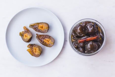 How to turn unripe figs into a condiment for cheese – recipe | Food | The Guardian Green Figs, Morning Shakes, Burnt Toast, Mole Sauce, Green Fig, Fig Recipes, Fig Jam, Fig Leaves, Cheese Recipe