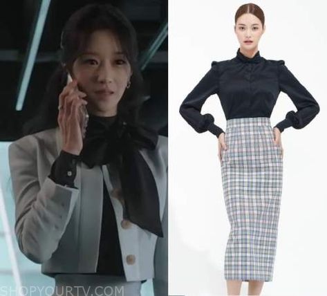 Lee Ra El Outfit, Where To Buy Clothes, Fashion Tv, Season 1, Black Blouse, Kdrama, High Waisted Skirt, Fashion Looks, Shopping Outfit