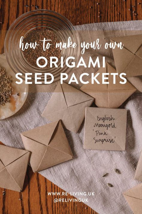 Seed Box Diy, Diy Seed Packets Origami, Seed Paper Crafts, Origami Seed Envelope, Diy Seed Envelopes, Origami Seed Packet, Seed Packets Diy, Seed Paper Diy, Origami Gift Boxes