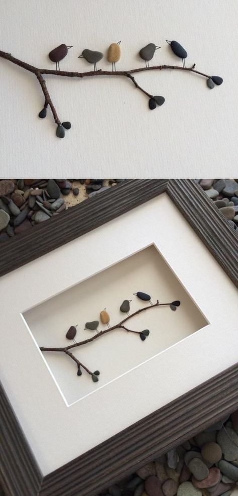 Rock And Pebble Art To Make Your Living Space Come Alive - Bored Art Cuadros Diy, Art Pierre, Rock And Pebbles, Diy Bricolage, Creation Deco, Photo Charms, Stone Crafts, Nature Crafts, Rock Crafts