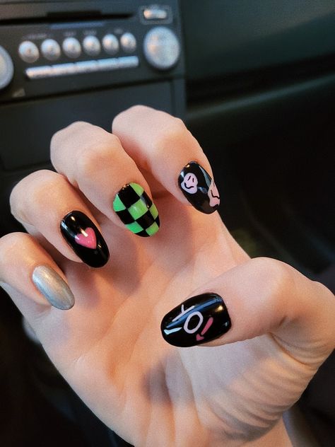 glitch mode inspired nails (based on a pin I saw here) Nct Dream Nails, Nct Inspired Nails, K Pop Nails, Kpop Tattoos, Glitch Mode, Fake Nails Designs, Cute Simple Nails, Happy Nails, Racun Shopee