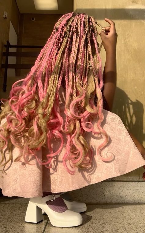 Neopolitan Hair Braids, Neapolitan Hair Braids, Pastel Pink Braids, Braided Hairstyles Pink, Strawberry Shortcake Braids, Pink And Green Braids, Blonde And Pink Box Braids, Pink And Blonde Braids, Pink Hair Inspiration