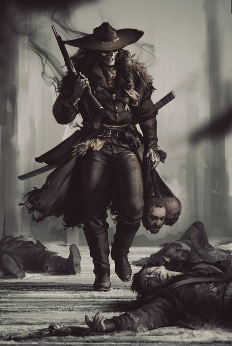 ArtStation - "BOUNTY HUNTER" , Denys Tsiperko Western Gunslinger Art, Western Artwork, West Art, Arte Cyberpunk, Vampire Hunter, Cowboy Art, Fantasy Warrior, Arte Fantasy, Bounty Hunter