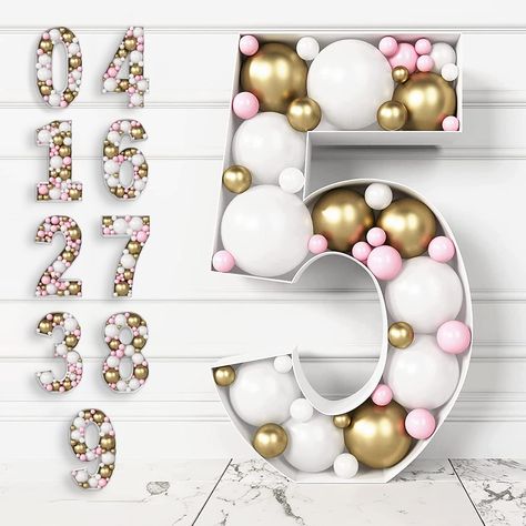 Cardboard Numbers With Balloons, Cardboard Numbers, Mosaic Numbers, Marquee Numbers, Balloons Ideas, Carnival Birthday Party Theme, Balloon Frame, 5 Balloons, Cardboard Frame