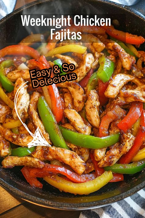 Make weeknight dinners easy and flavorful with this chicken fajitas recipe that’s packed with veggies and seasoned to perfection. Weeknight Dinners Easy, Chicken Fajitas Recipe, Easy Chicken Fajitas, Ms Recipes, Weeknight Chicken, Dessert Pasta, Fajitas Recipe, Chicken Fajita Recipe, Colorful Dishes