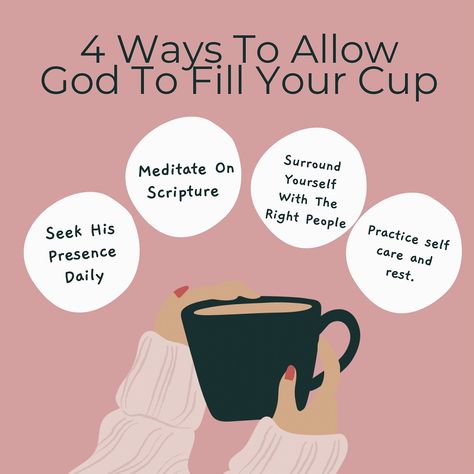 Life can often feel overwhelming, especially when dealing with internal battles. As Christian women, we need to remember that God is our ultimate source of strength and comfort. Here are five ways to allow God to fill your cup when you’re feeling empty: 📌Seek His Presence Daily: ➡️Solution: Spend time in prayer, worship, and reading the Word. When you draw near to God, He will draw near to you (James 4:8). ➡️Encouragement: Make it a priority to start your day with God, allowing His presence ... Ways To Spend Time With God, Joyful Pictures, Trying To Control Everything, Christian Beauty, Start Your Day With God, Faith Qoutes, Bible Calligraphy, James 4 8, Gods Hands