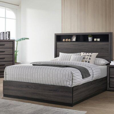 Bookcase Headboard Queen, Bookcase Headboard King, Relaxed Bedroom, Grey Platform Bed, Gray Bed, Make The Bed, Eastern King Bed, Bookcase Bed, Tall Headboard