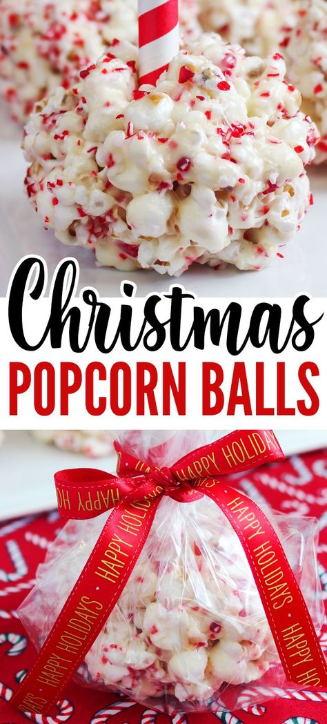 Christmas Popcorn Balls, Popcorn Balls Recipe Easy, Peppermint Popcorn, Popcorn Balls Recipe, Marshmallow Popcorn, Crushed Peppermint, Easy Holiday Treats, Christmas Popcorn, New Year's Desserts