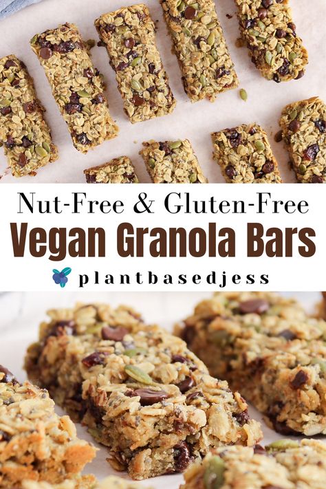 Nut Free Breakfast Bars, Nut Free Granola Bars, Nut Free Breakfast, Gluten Free Granola Bars, Vegan Granola Bars, Nut Free Granola, Easy Granola Bars, Nut Free Snacks, Gluten Free Bars