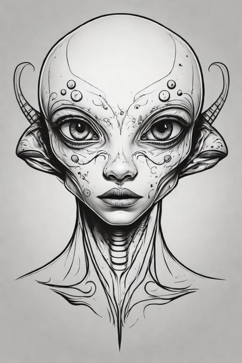 Find inspiration in this collection of alien concept art, showcasing a diverse range of extraterrestrial life forms. From humanoid aliens to otherworldly creatures, these artworks will capture your imagination. How To Draw A Alien, Alien Drawing Reference, Alien Body Drawing, Extraterrestrial Drawing, Alien Face Drawing, Alien Drawing Sketches, Alien Drawing Ideas, Alien Concept Art Character Design, Alien Art Drawing