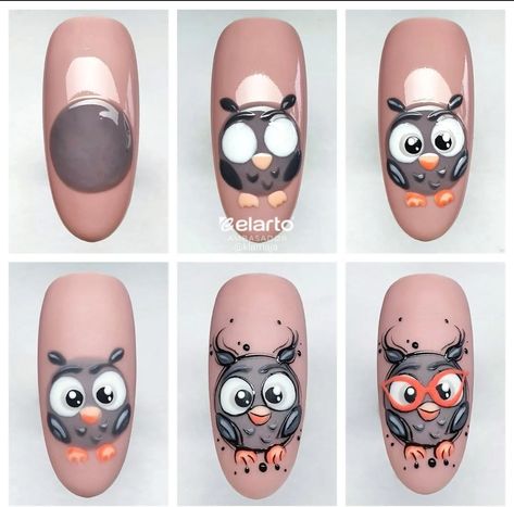 Owl Nail Designs, Owl Nail Art, Animal Nail Designs, Owl Nails, Nail Art Noel, Quick Nail Art, Animal Nail Art, Nail Drawing, Nail Art For Beginners