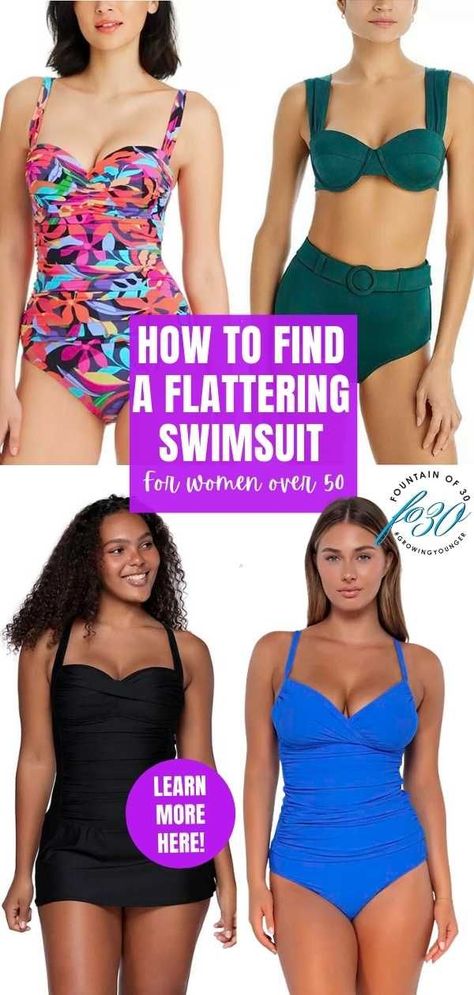 Are you ready to hit the beach or pool? You'll feel comfortable and look your best in these flattering swimsuit styles for women over 50. #swimwear #summerfashion #fashion #swimsuits #over50 Not Revealing Swimwear, Women Over 50 Swimwear, Shapewear Swimsuit, Swimsuit Styles, Underwire Tankini Tops, Flattering Swimsuits, Perfect Swimsuit, Swimsuits For Women, Long Sleeve Swimsuit