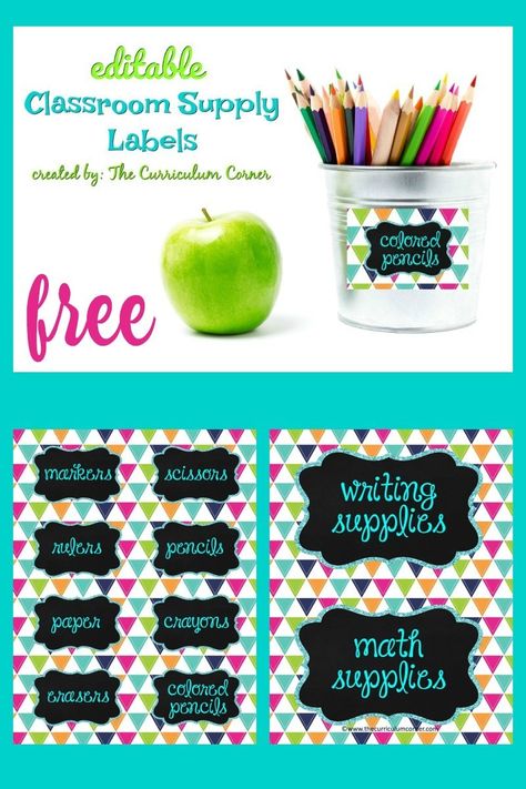 Free and editable! These editable classroom supply labels are just what you need for back to school. Great for organizing your classroom from The Curriculum Corner. Free School Labels, School Readiness Activities, Classroom Supply Labels, Classroom Coupons, Classroom Supplies Labels, Supply Labels, Classroom Organisation, Classroom Labels, Labels Printables Free