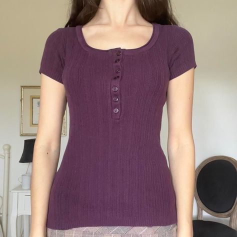 Henley Shirt Women Outfit, Shirt Women Outfit, Royal Violet, Grunge Academia, Henley Shirt Women, Dr Wardrobe, Coquette Grunge, Dark Coquette, School Clothes