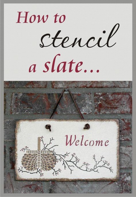 Create a welcome slate sign with a simple stencil. Slate Shingles Craft Ideas, Slate Craft Ideas, Christmas Slate Ideas, Painting Slate, Slate Crafts, Slate Projects, Slate Tile Crafts, Engraving Stone, Slate Ideas