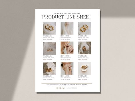 Line Sheet Template. Wholesale Catalog Template. Price List Template. Create a stunning and easy-to-use line sheet/wholesale price list through this editable Canva template. Perfect for small businesses, entrepreneurs, and more looking to save time. - After purchasing, you'll receive a PDF with a link to edit your template. - This is an instant download. after editing, you can send this document digitally or print it. - You can edit this with the FREE version of Canva. We love Canva Pro for addi Price Sheet Template, Line Sheet Template, Template Price List, Line Sheet, Catalog Template, Price List Template, Wholesale Catalog, Shopify Website Design, Sheet Template