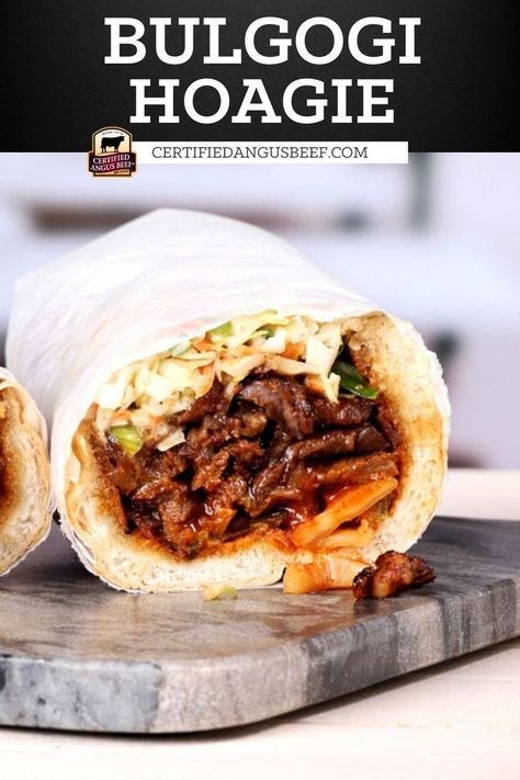 Bulgogi Sandwich Recipe, Bulgogi Sandwich, Hoagie Sandwich, Creamy Slaw, Chicken Bulgogi, Hoagie Sandwiches, Korean Beef Bulgogi, Spicy Kimchi, Bbq Desserts