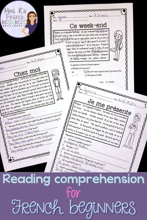 These 10 French reading passages are the perfect way to get your beginning French students reading. Each passage includes 3 versions of the student question sheets. Each reading passage is the same, but the questions vary based on the version you choose. Use an all-French version, a version with English questions, or a multiple choice response sheet. Click here to see more! English Questions, French Speaking Activities, French Reading Comprehension, French Reading, High School French, French Flashcards, Learning Sight Words, French Teaching Resources, French Worksheets