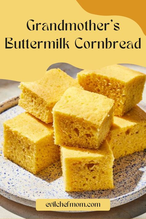 Grandmother's Buttermilk Cornbread - Evil Chef Mom Grandmother's Buttermilk Cornbread, The Best Cornbread, Best Cornbread, Best Cornbread Recipe, Oven Roasted Sweet Potatoes, Buttermilk Cornbread, Zucchini Feta, Cornbread Recipe, Food Substitutions