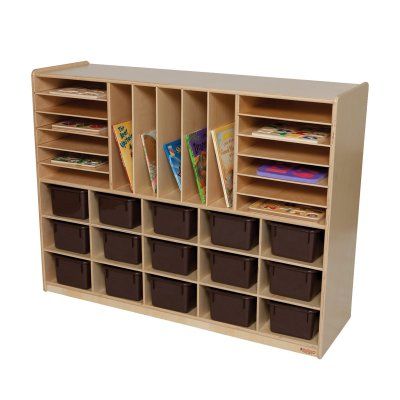 Classroom Storage Solutions, Corner Storage Shelves, Scratched Wood, School Storage, Classroom Storage, Cubby Storage, Craft Area, Wood Designs, School Furniture