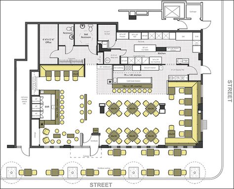 Restaurant Design Software | Quickly Design Restauarants with CAD Pro Cafe Floor Plan, Cafe Plan, Restaurant Floor Plan, Restaurant Layout, Restaurant Plan, Bar Flooring, Kitchen Bar Design, Interior Kantor, Asma Kat