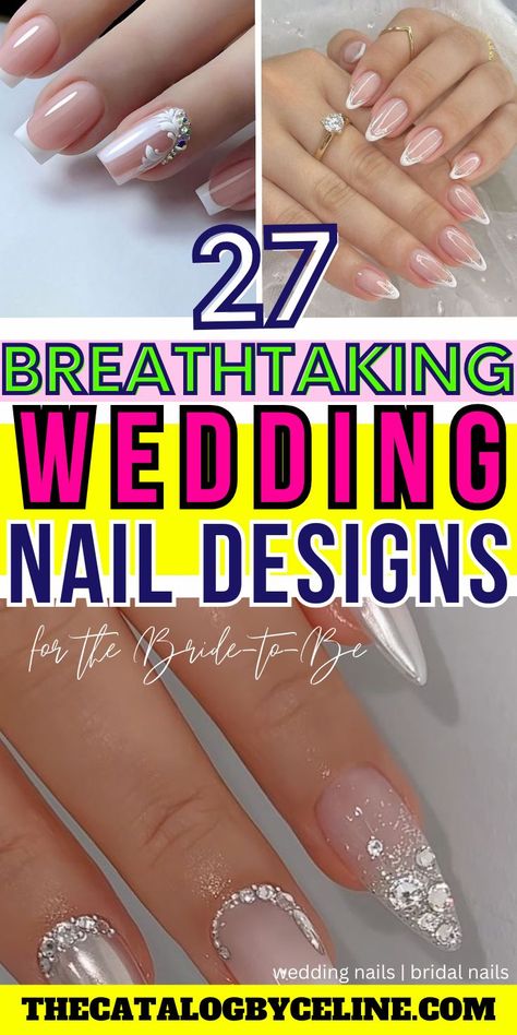 27 Breathtaking Wedding Nail Designs for The Bride-to-Be | Bridal Nails | Wedding Nails 2024 Wedding French Manicure The Bride, Wedding Nail Ideas For The Bride Almond, Wedding Nails For Bride Classy Bridal Sparkle, Mother Of The Groom Nails, Bridal Nails Short, Wedding Pedicure, Wedding Nail Designs, Wedding Day Nails, Nails Bridal