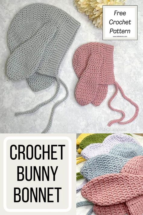 Use this free crochet pattern to crochet modern newborn bunny bonnet. Baby, children's and adult sizes are available in the pattern for purchase. Detailed instructions and photo tutorials are included to make it easy! Make this in time for spring and Easter babies. Crochet Newborn Outfits, Crochet Baby Cap, Bunny Bonnet, Crochet Newborn, Crochet Bunny Pattern, Crochet Granny Square Blanket, Cap Patterns, Crochet Design Pattern, Crochet Cap