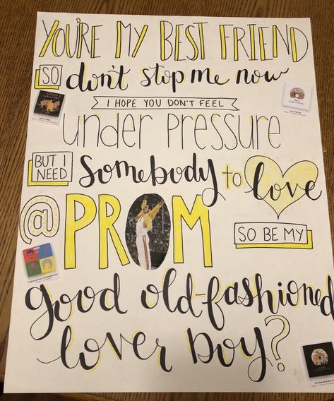 Queen Band Promposal poster Band Promposal, Best Prom Proposals, Creative Prom Proposal Ideas, Homecoming Poster Ideas, Funny Prom, Prom Posters, Cute Homecoming Proposals, Cute Prom Proposals, Asking To Prom