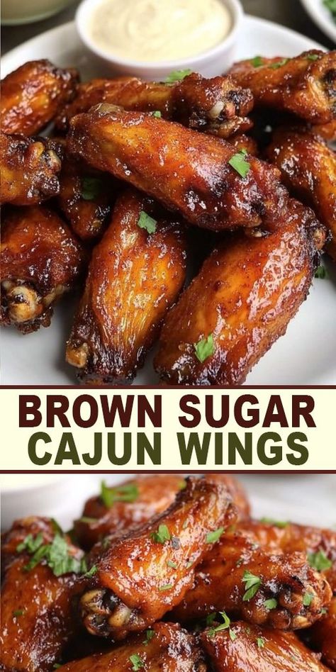 🔥 Brown Sugar Cajun Wings – the perfect blend of sweet and spicy! 🍗 These tender, juicy chicken wings are coated in a mouth-watering mix of brown sugar and Cajun seasoning that will leave your taste buds craving more. Ready to add a flavorful kick to your next meal? 😋 Pin now to save this recipe and impress your guests with these irresistible Brown Sugar Cajun Wings! 🔥👨‍🍳 #CajunWings #ChickenWings #GameDayFood #BBQRecipes #PartyAppetizers Sweet And Spicy Wings Recipe, Cajun Wings Recipe, Juicy Chicken Wings, Cajun Wings, Sweet And Spicy Chicken, Spicy Wings, Shredded Chicken Recipes, Wings Recipe, Wing Recipes