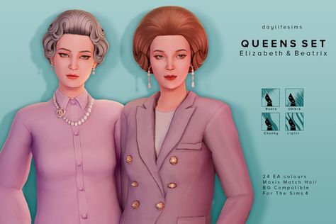 Daylife Sims, Sims 4 Decades Challenge, The Sims 4 Packs, Victorian Hairstyles, Play Sims, Sims Ideas, Sims 4 Characters, Sims Hair, Queen Hair