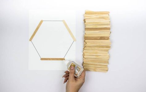 Honeycomb Cupcake Display Diy, Honeycomb Popsicle Stick Diy, How To Make Honeycomb Decorations, Diy Honeycomb Decorations, Cupcake Display Diy, Diy Bee Decorations, Diy Honeycomb Shelves, Diy Hexagon Shelves, Vbs Magnified