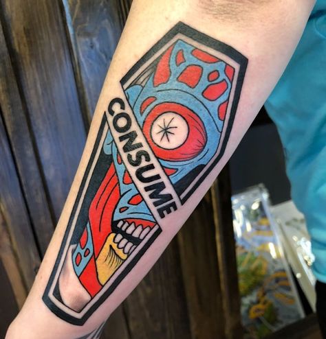 Anti Capitalism Tattoo, Obey Tattoo, Scifi Tattoo, Live Tattoos, Cabin Tattoo, Coffin Tattoo, Live Tattoo, Horror Movie Tattoos, Traditional Tattoo Inspiration