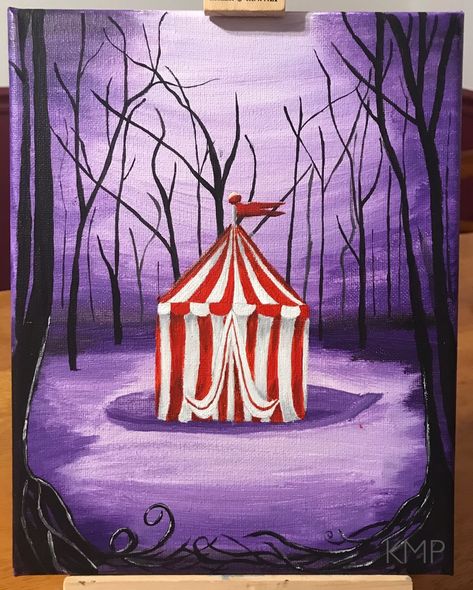 Acrylic, Canvas, Purple, Trees, Carnival Cute Spooky Canvas Painting, Carnival Painting Canvas, Carnival Painting, Sugar Skull Drawing, Dark Carnival, Creepy Carnival, Acrylic Painting Diy, Purple Trees, Pink Kpop