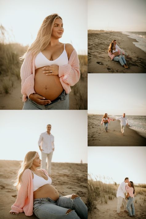 Fall Beach Maternity Photoshoot, Hairstyles For Beach Photoshoot, Maternity Outfits For Photoshoot Beach, Maternity Sweater Photoshoot, Maternity Photography On The Beach, Maternity Poses Beach, Maternity Pictures Beach Couple, Beach Maternity Photos Mom Only, Beach Maternity Outfits