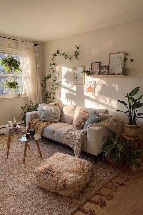 Greenery Living Room Ideas, Rustic Small Apartment, Cottagecore Aesthetic Living Room, Cottage Core Living Room Ideas, Greenery Living Room, Cottage Core Living Room, Sage Living Room, Practical Home Decor, Modern Baseball