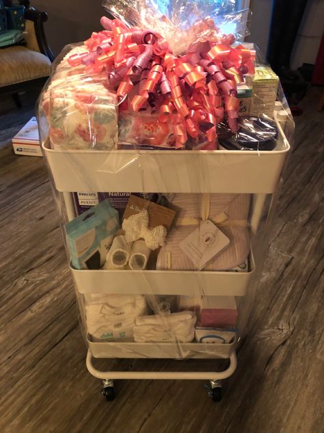 Diaper Cart Gift, Baby Shower Caddy Gift Ideas, Baby Shower Cart Gift, Rolling Cart Baby Shower Gift, Best Friend Baby Shower Gift, Baby Shower Cart, Diaper Cart, Cat Pregnancy, Baby Cart