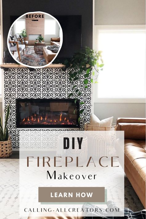 Discover how to transform your old fireplace into a stunning focal point with this budget-friendly DIY fireplace makeover guide. Learn easy and affordable techniques to achieve a beautiful fireplace without breaking the bank. Perfect for those looking for cheap and easy fireplace makeover ideas. Fireplace Makeover Short Ceiling, Portable Fireplace Makeover, Revamp Fireplace, Electric Fireplace Makeover, Upgrade Fireplace, Easy Fireplace Makeover, Redo Fireplace, Tile Fireplace Makeover, Gas Fireplace Makeover