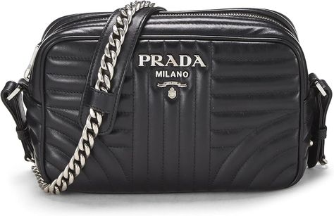 Amazon.com: Prada, Pre-Loved Black Calfskin Diagramme Camera Bag Medium, Black : Luxury Stores Prada Handbag, Bag Prada, Italian Leather Bags, Leather Camera Bag, Prada Bags, Laura Geller, Handbag Outlet, Black Leather Handbags, Prada Handbags