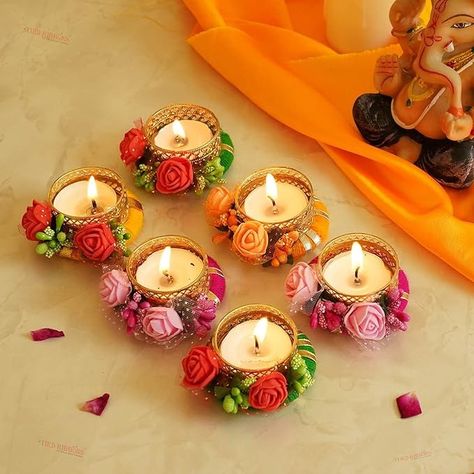 Amazon.com: TIED RIBBONS 6 pcs Handmade Tea Light Candle Holder for Centerpiece, Dining Table, Office | Tealight Candle Holder for Home | Indian Return Gifts for Christmas Decorations : Home & Kitchen Significance Of Diwali, Centerpiece Dining Table, Dining Table Office, Indian Culture And Tradition, Home Indian, Diwali Decoration Items, Diwali Lights, Lighting Decoration, For Christmas Decorations