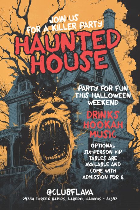 Yellow Vintage Haunted House Poster House Poster Design, Haunted House Poster, Vintage Haunted House, Church Halloween, Photoshop Flyer, House Poster, Linkedin Background Image, Haunted House Party, Kindle Book Cover