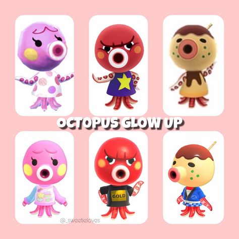 Acnh Octopus, Acnh Art, Animals Crossing, Animal Crossing Fan Art, Switch Nintendo, Hello Kitty Images, Animal Crossing Characters, Childhood Games, New Leaf