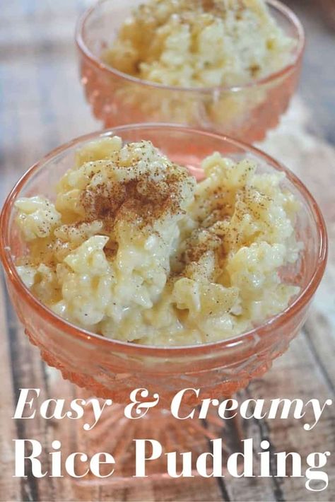 Easy Creamy Rice Pudding Recipe - Ever After in the Woods Easy Creamy Rice, Creamy Rice Pudding Recipe, Rice Pudding Recipe Easy, Creamiest Rice Pudding Recipe, Easy Rice Pudding, Old Fashioned Rice Pudding, Keto Pudding, Easy Pudding Recipes, Malva Pudding