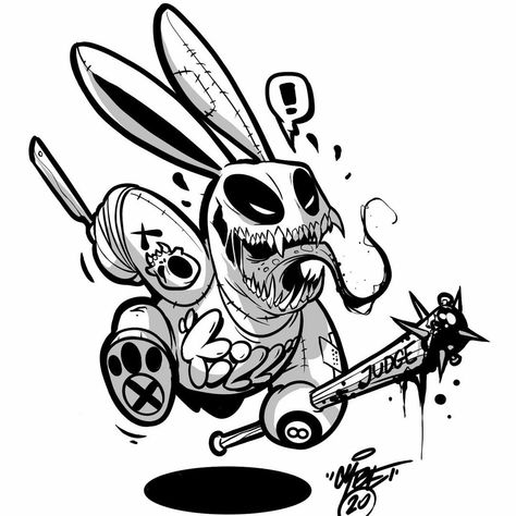 Horror Rabbit, Zombie Rabbit, Bunny Monster, Monster Svg, Oni Tattoo, Native Tattoos, Svg Horror, Tattoos Men, Cartoon Character Tattoos