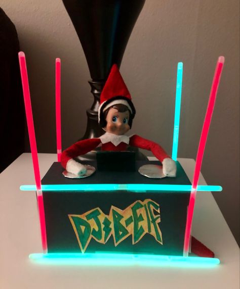 Elf on the Shelf DJ. The kids thought this was so fun! Elf Dj Booth, Dj Elf On The Shelf, Elf Shenanigans, Awesome Elf On The Shelf Ideas, Elf Activities, Elf Fun, Dj Booth, Buddy The Elf, Shelf Ideas