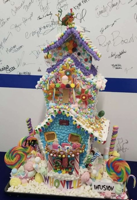 Whoville Gingerbread Village, Grinch Gingerbread House Ideas, Whoville Gingerbread House, Grinch Gingerbread House, Candyland House, Gingerbread Classroom, Gingerbread Candyland, Grinch Village, Gingerbread Competition