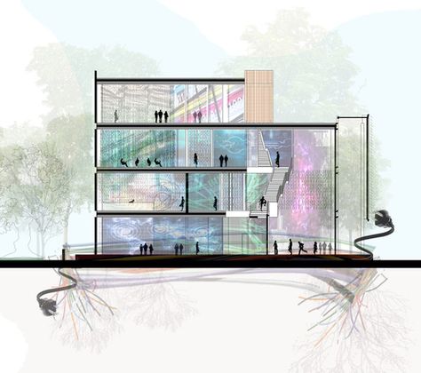 Watt Family Innovation Center / Perkins+Will | ArchDaily Architectural Sections, Rendering Styles, Innovation Center, Architecture Presentation Board, Architectural Sketches, Open Gallery, Innovation Centre, Architecture Design Sketch, Cultural Centre