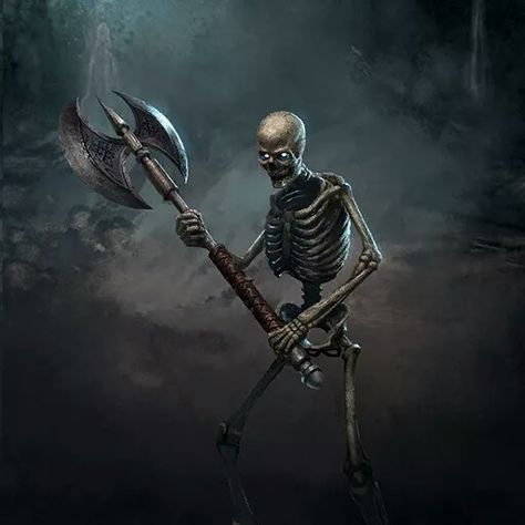 Skeleton with big battle-axe, painting Skeleton Rpg, Undead Character Design, Undead Necromancer, Undead Character, Barrow Wight, Undead Skeleton, Skeleton Army, Elder Scrolls Legends, Undead Army